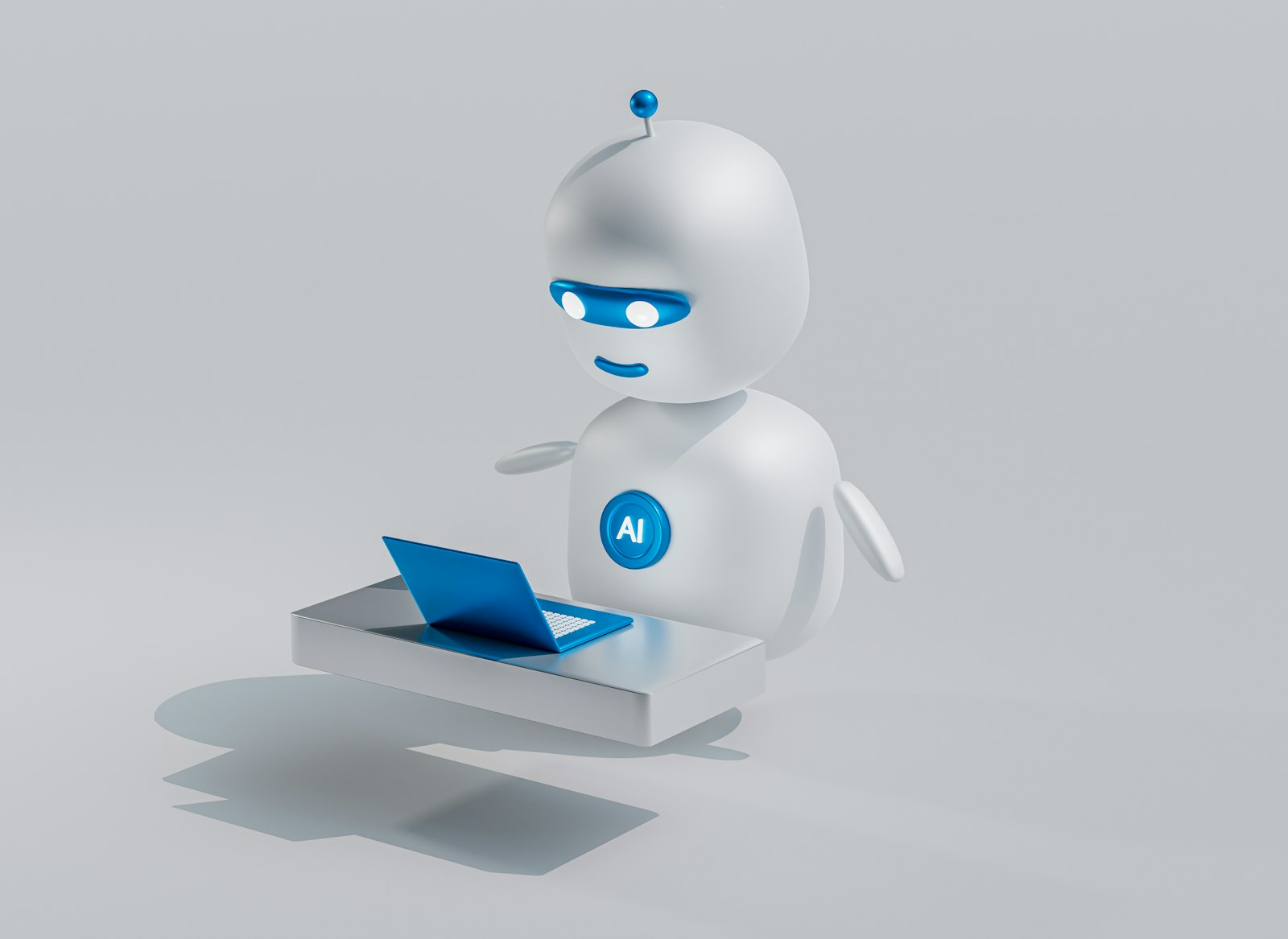 Asistente de inteligencia artificial trabajando con un portátil