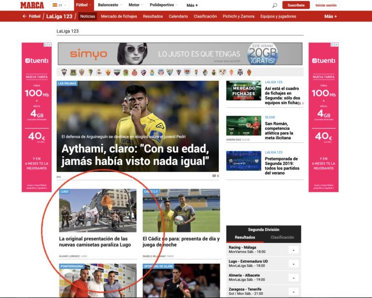 La presentación, destacada en la portada de LaLiga 123 de MARCA